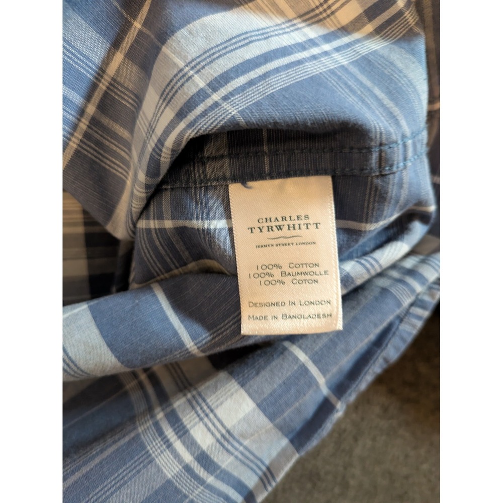 Charles Tyrwhitt Shirt Men's Large Slim Fit Blue Plaid Long Sleeve Button Down - Picture 7 of 10